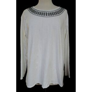 Coldwater Creek White Embroidered Neck 100% Cotton Top Long Sleeves Sz 1X 18